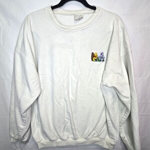 Vintage Disney Winnie The Pooh Embroidered Patch Crew Neck White Sweater